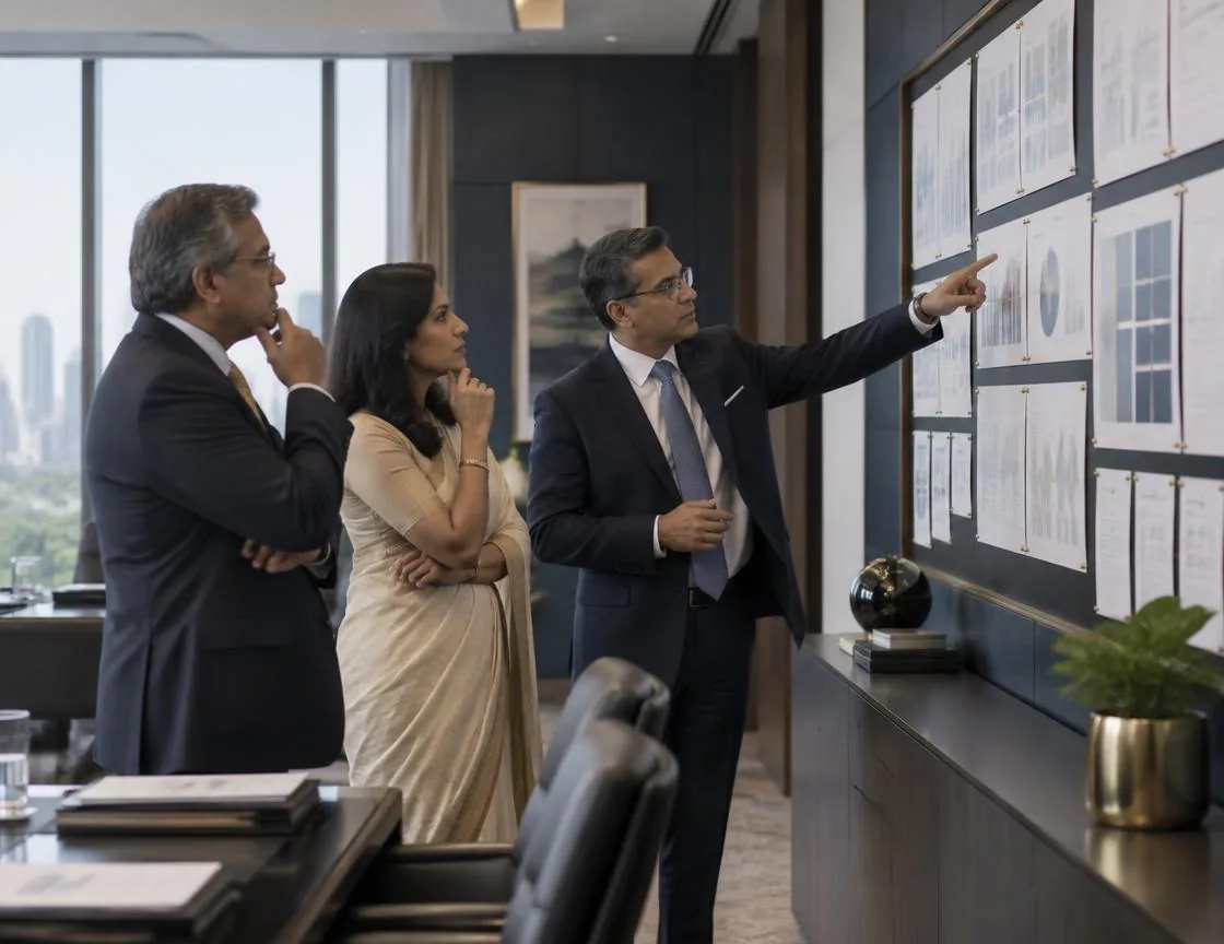 Illustrative strategic finance control review with advisors and business leaders