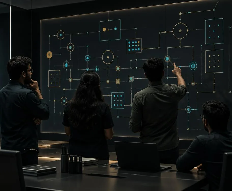 Illustrative editorial scene for Technology / Automation / AI